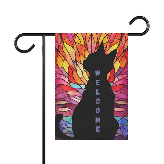 Black Cat Welcome 2-Sided Garden & House Flag/Banner