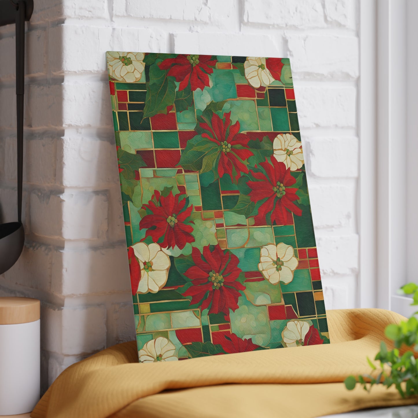 Jo's Poinsettias Tempered Glass Cutting Board