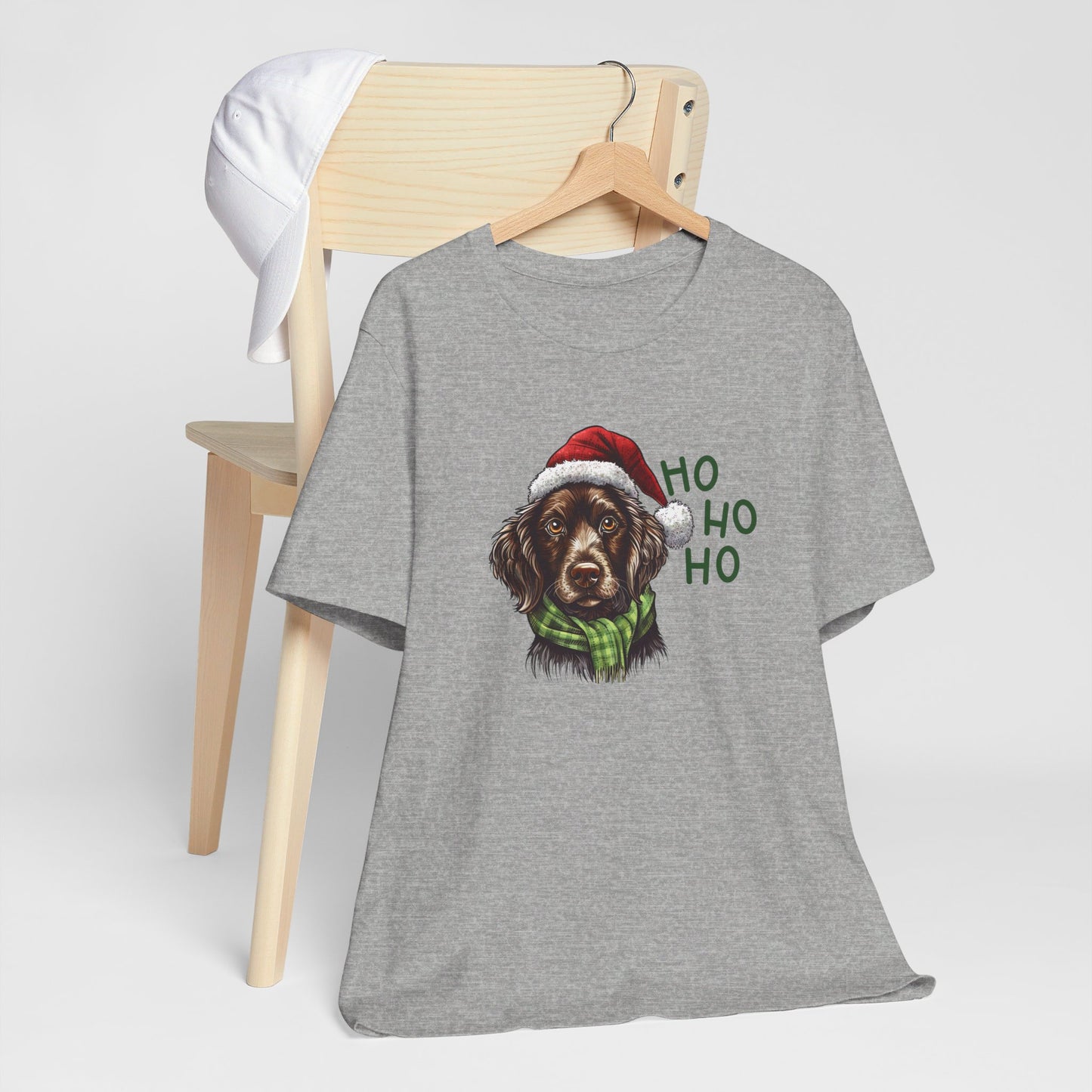 Ho Ho Ho Ready for Christmas Dog in Santa Hat & Scarf Unisex Jersey Short Sleeve Tee