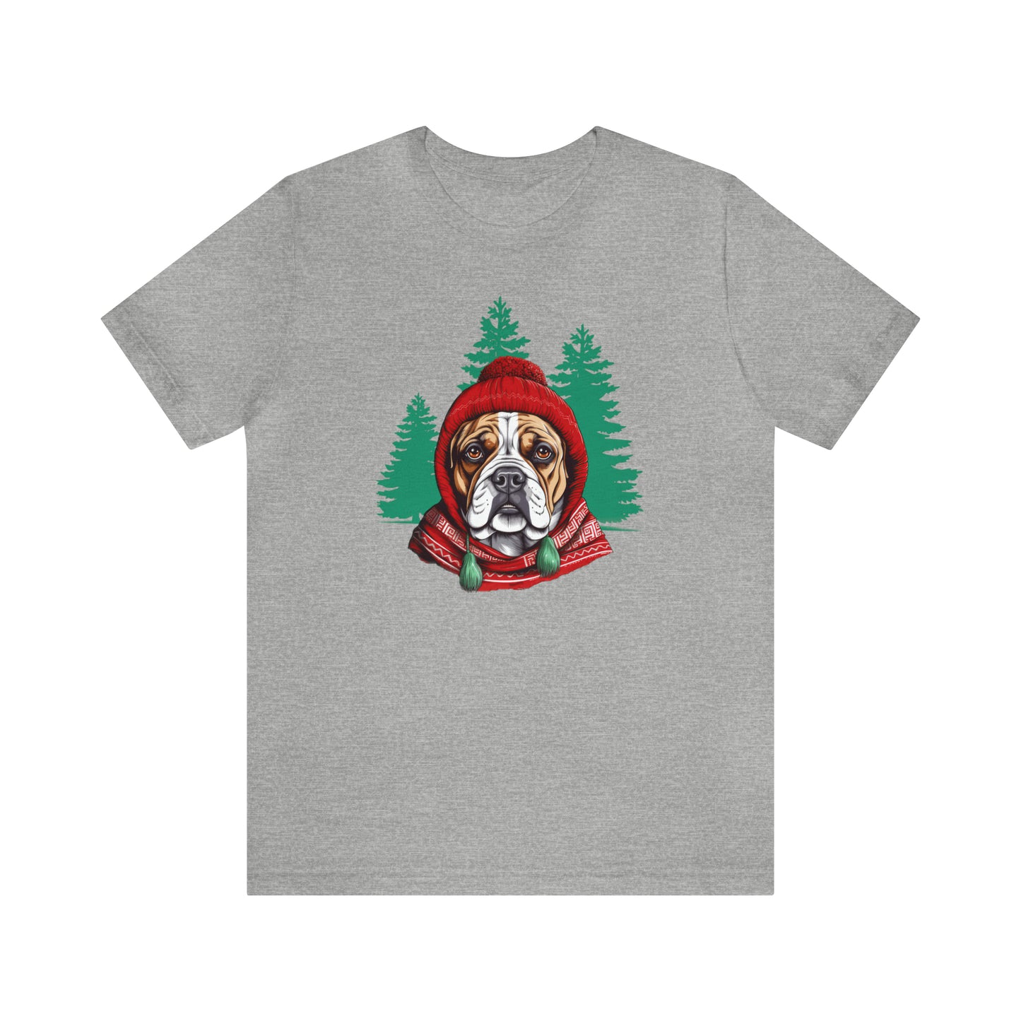 Bulldog In Stocking Hat & Scarf Winter Unisex Jersey Short Sleeve Tee