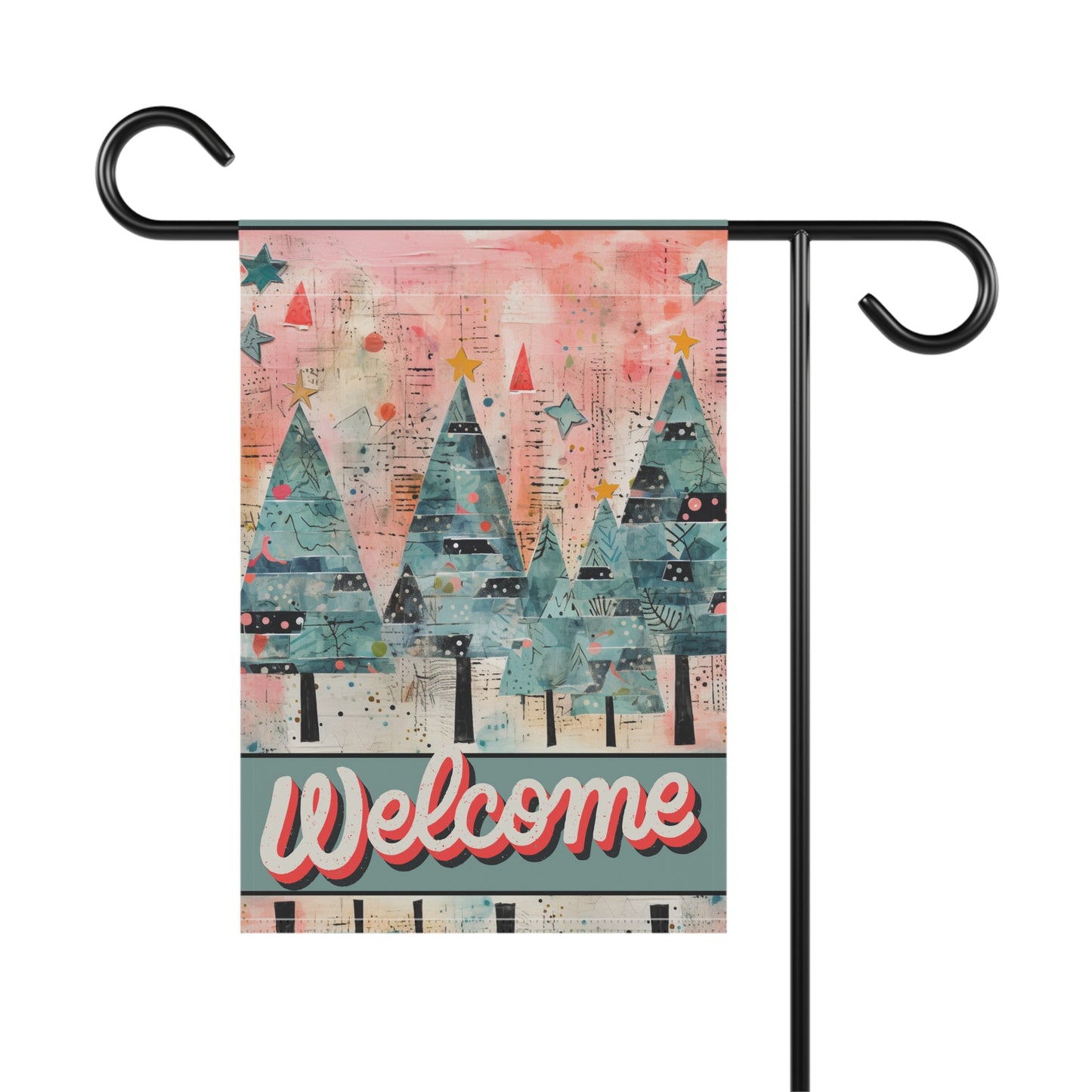 Vintage Christmas Pines Welcome 2-Sided Garden & House Flag/Banner