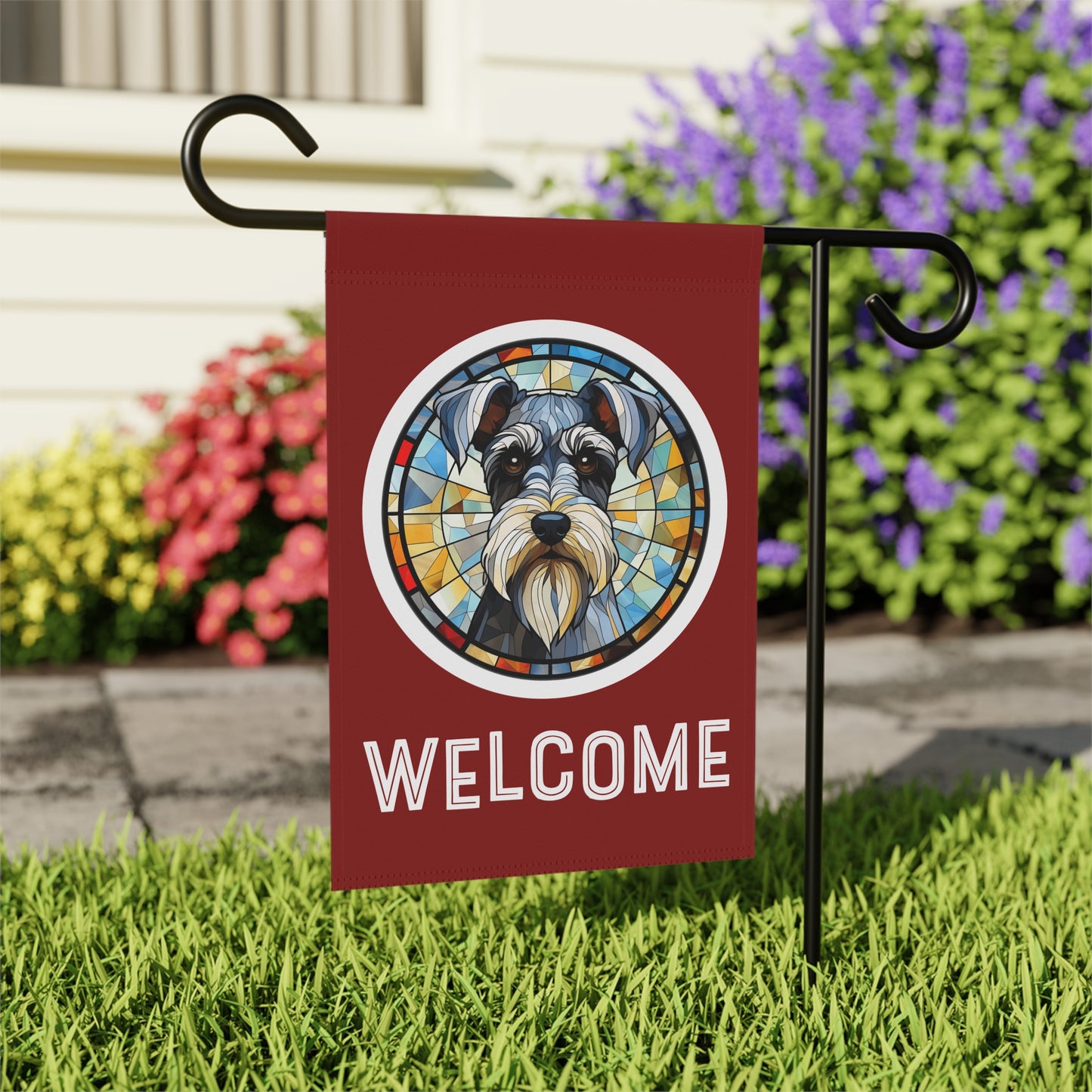 Miniature Schnauzer Welcome 2-Sided Garden & House Flag/Banner