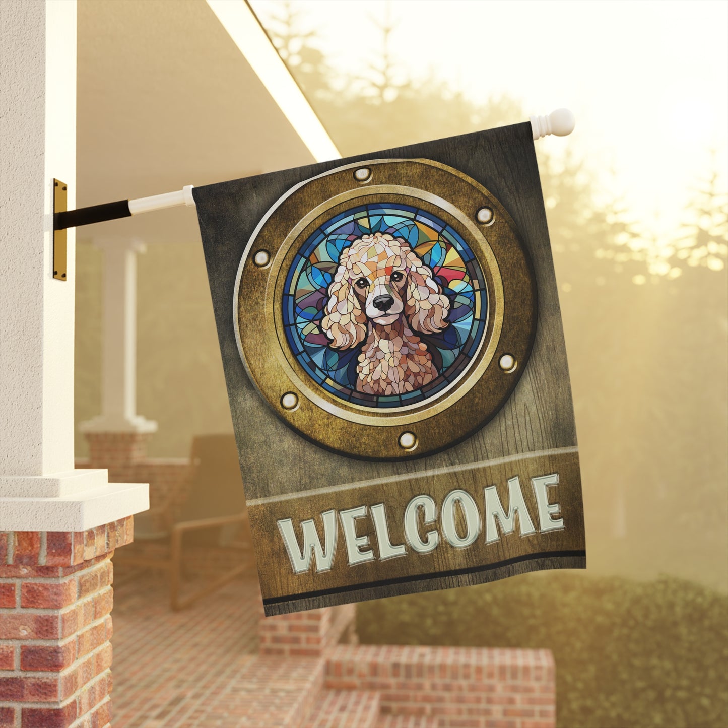 Poodle in Port Hole Welcome 2-Sided Garden & House Flag/Banner