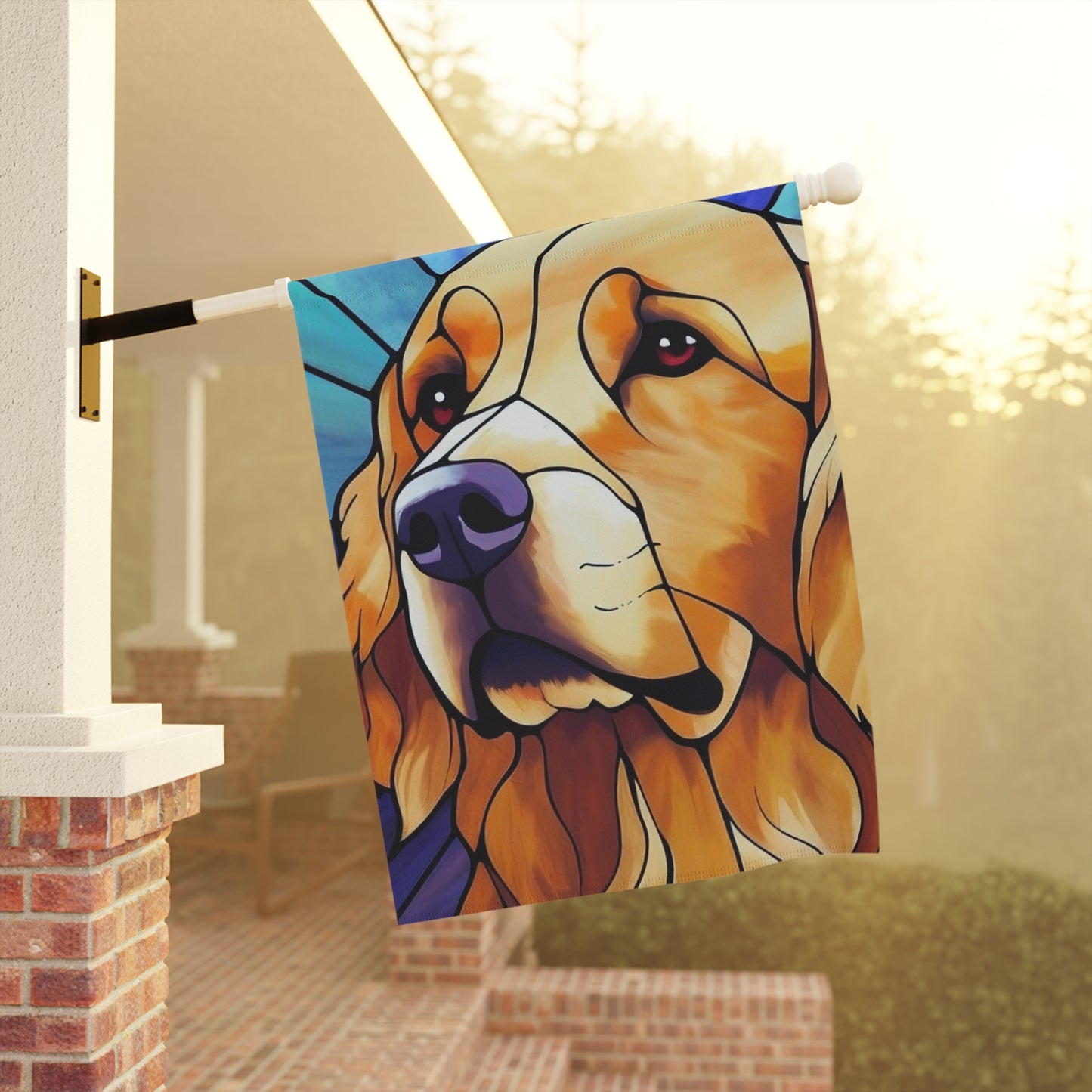 Golden Retriever Face Stained Glass Look 2-Sided Garden & House Flag/Banner