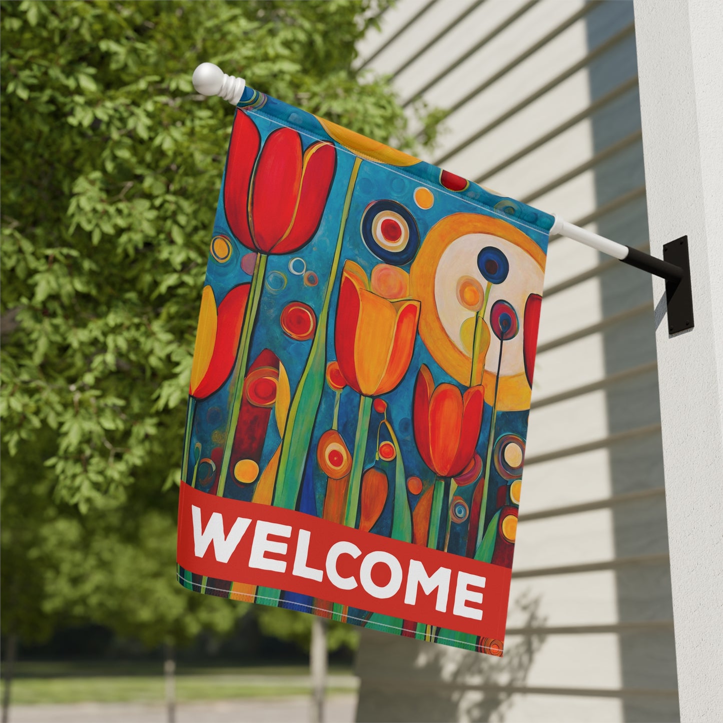 Bright Tulips Welcome 2-Sided Garden & House Flag/Banner