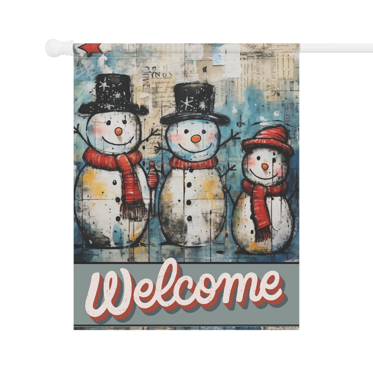 Vintage Snowmen Welcome 2-Sided Garden & House Flag/Banner