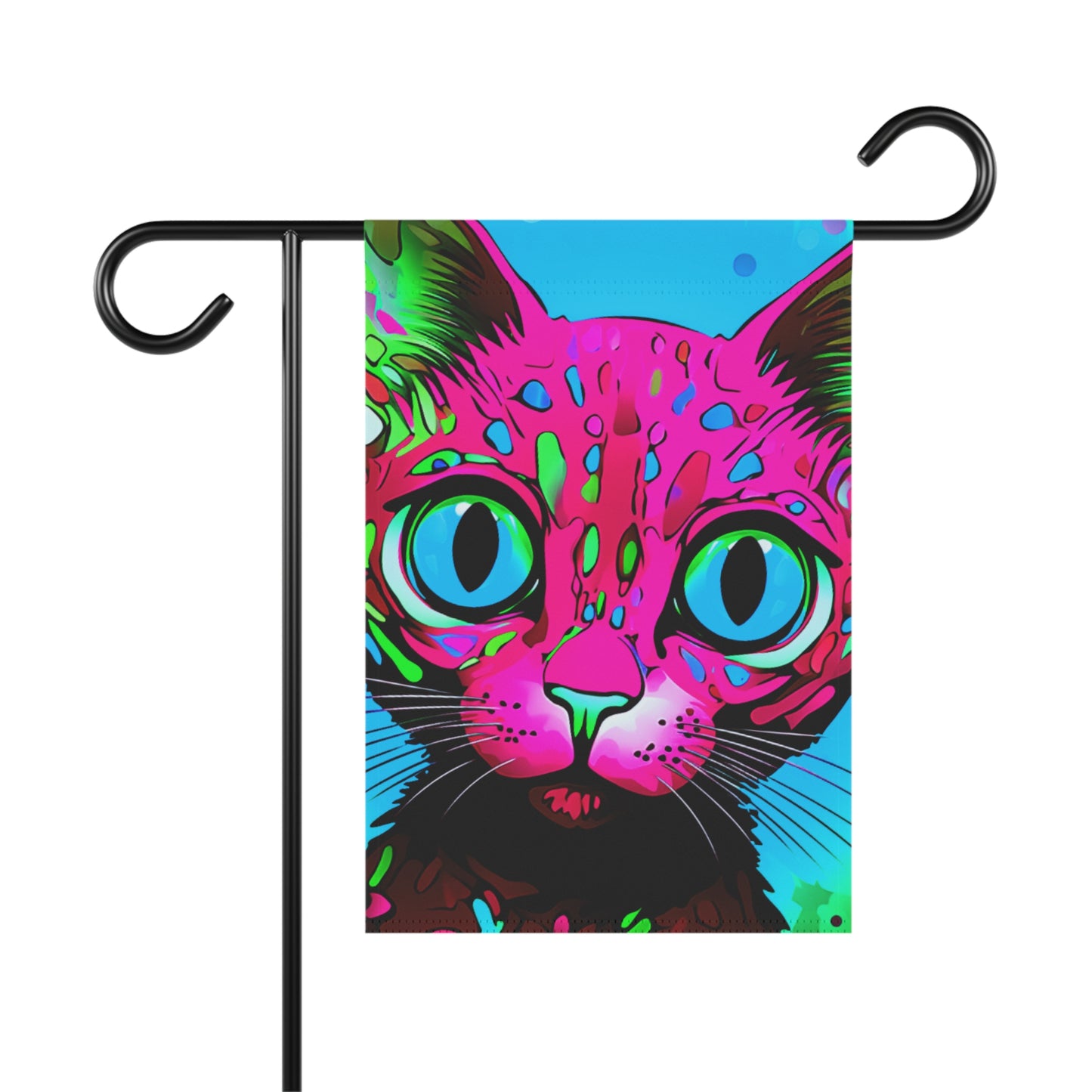 Neon Cat Face Maximalist 2-Sided Garden & House Flag/Banner