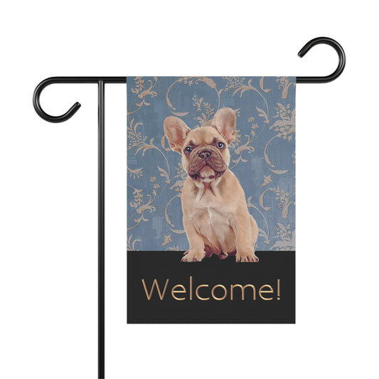 French Bulldog on Blue Welcome 2-Sided Garden & House Flag/Banner