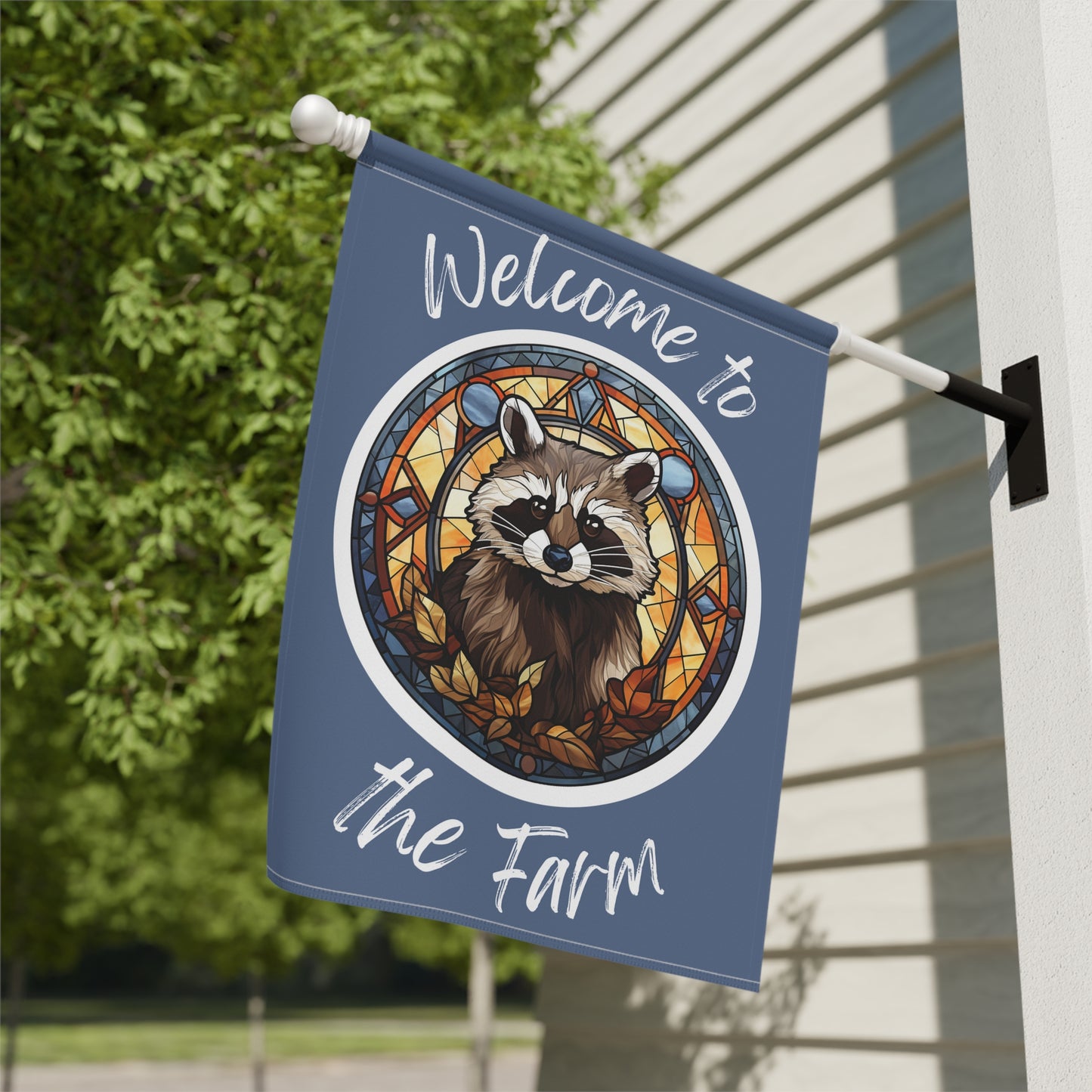 Welcome to the Farm Raccoon 2-Sided Garden & House Flag/Banner