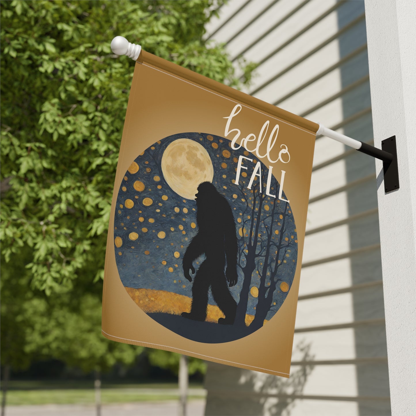 Big Foot Hello Fall 2-Sided Garden & House Flag/Banner