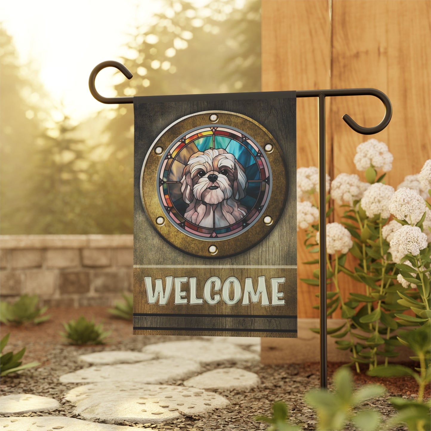Lhasa Apso in Port Hole Welcome 2-Sided Garden & House Flag/Banner