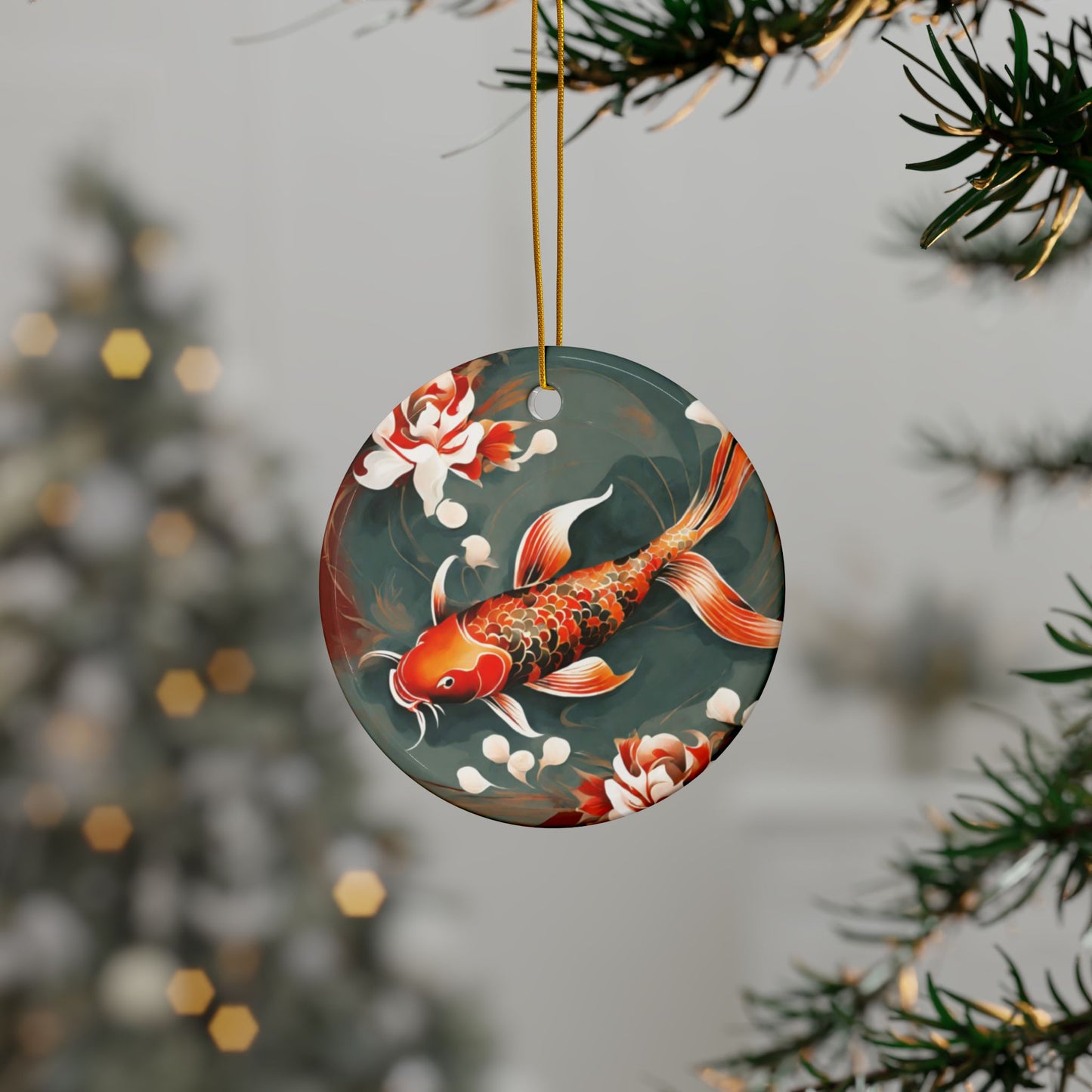 Koi 3" Ceramic Ornaments, 2-Side Print, (1pc, 10pcs)