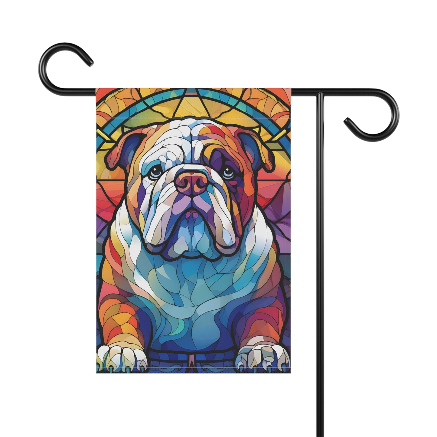 Bright Bully Stained Glass Look English Bulldog 2-Sided Garden & House Flag/Banner