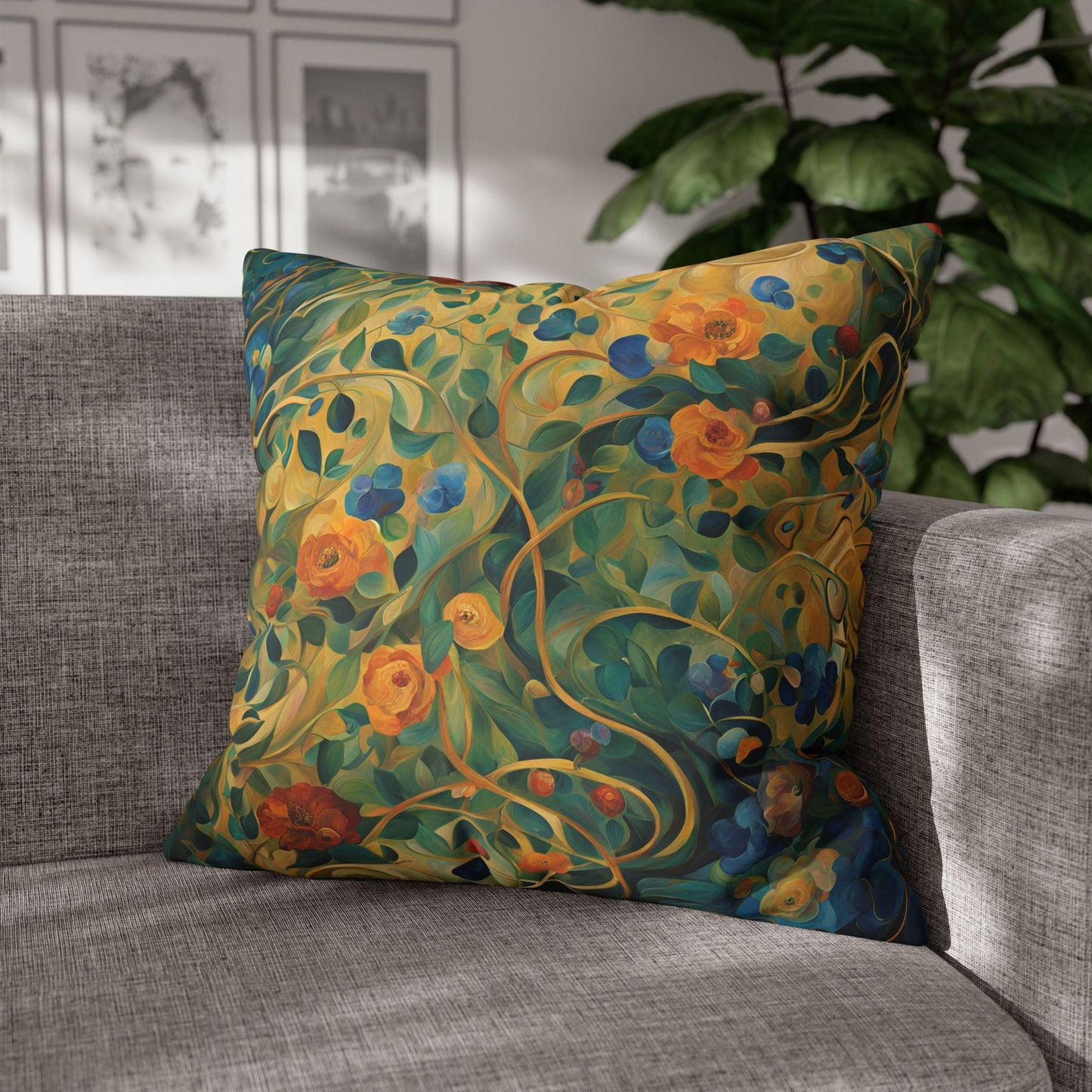 Captivated Floral Square Poly Canvas Pillowcase