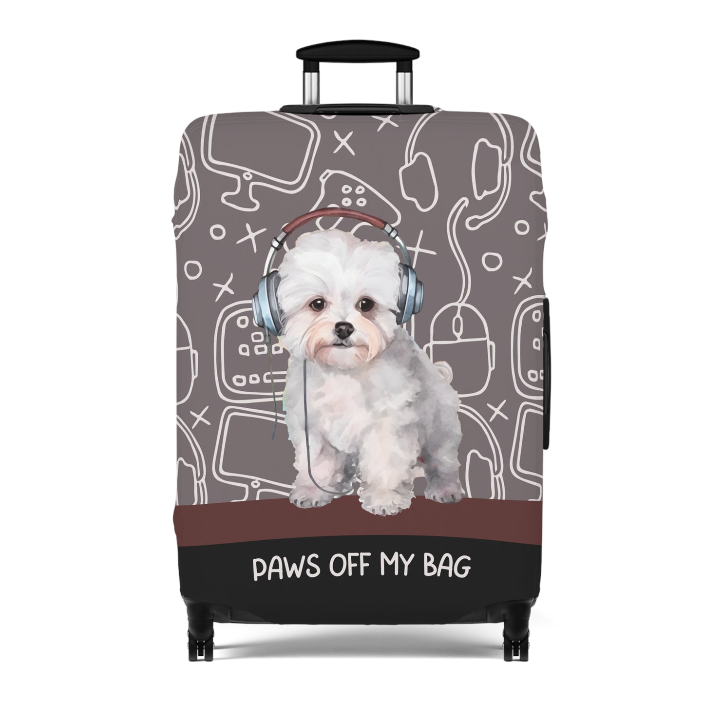 Bichon Frise in Headphones Paws Off My Bag Luggage Cover