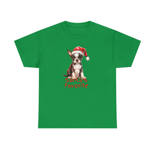 Santa's Favorite Boston Terrier Pup Unisex Heavy Cotton Tee