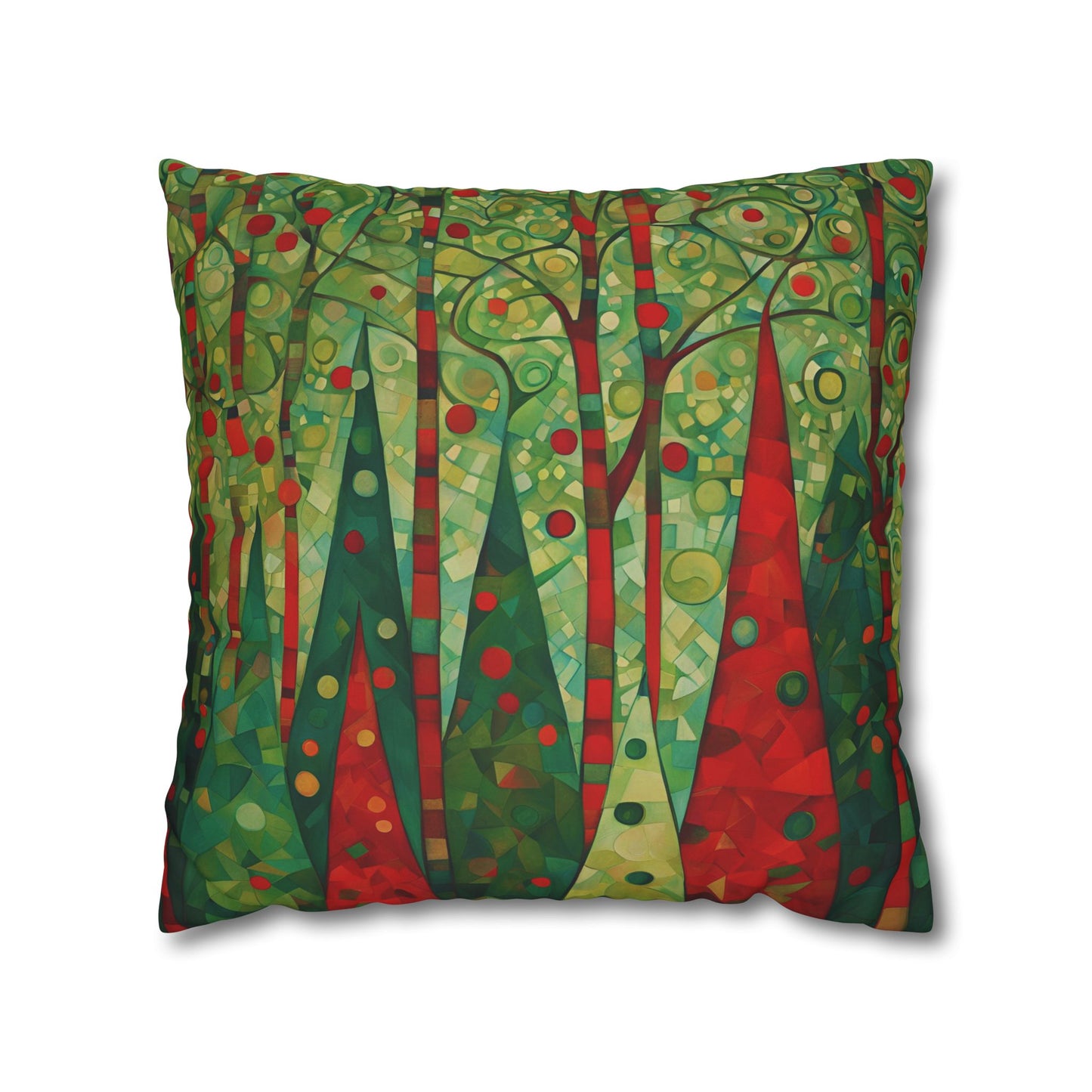 Klimt Style Christmas Trees Square Poly Canvas Pillowcase