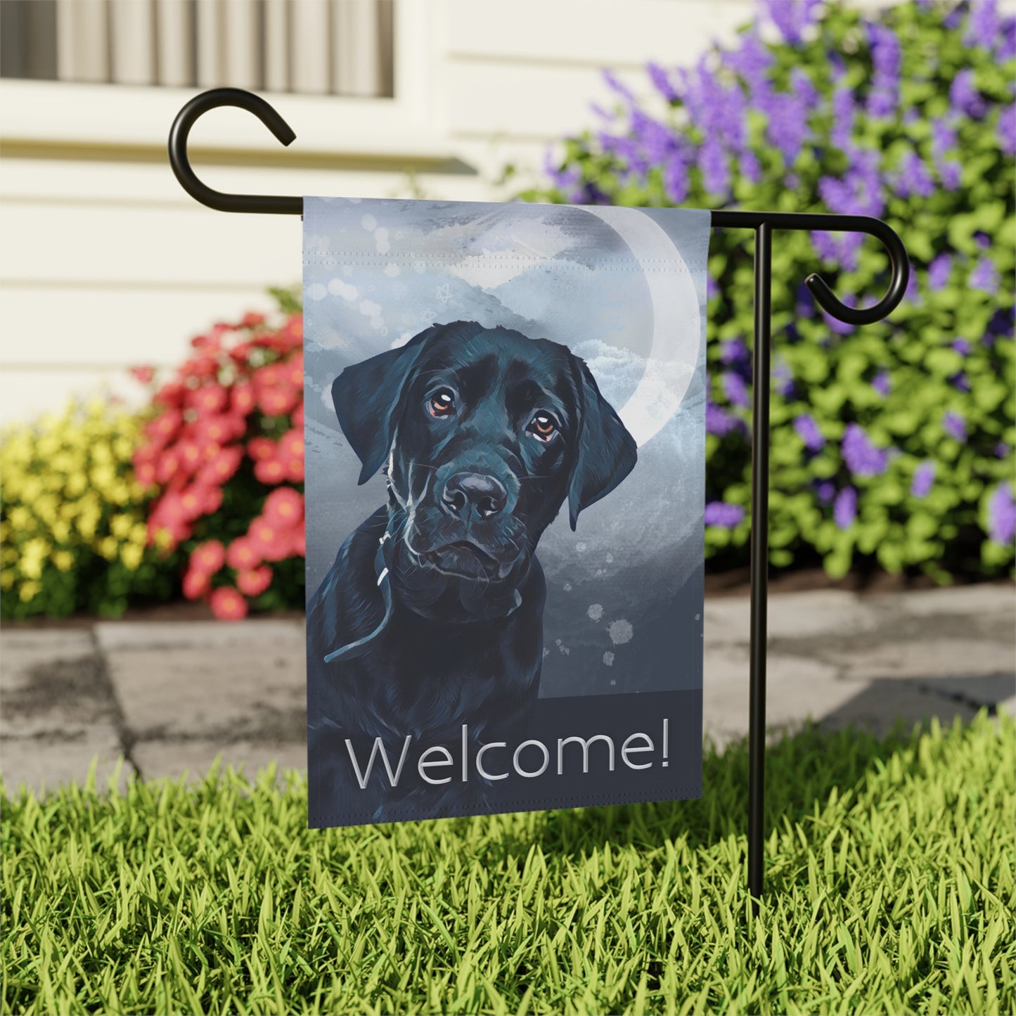 Black Labrador Welcome 2-Sided Garden & House Flag/Banner