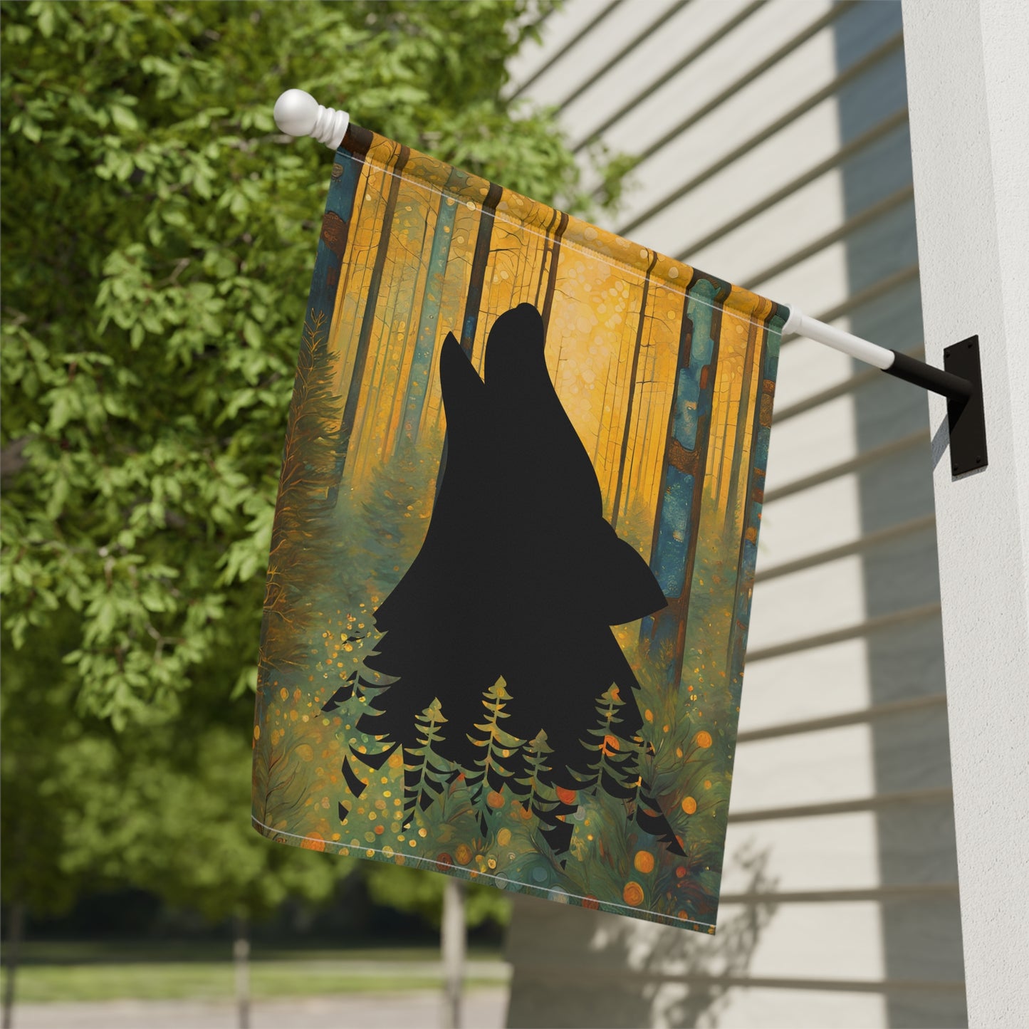 Wolf Head Silhouette 2-Sided Garden & House Flag/Banner