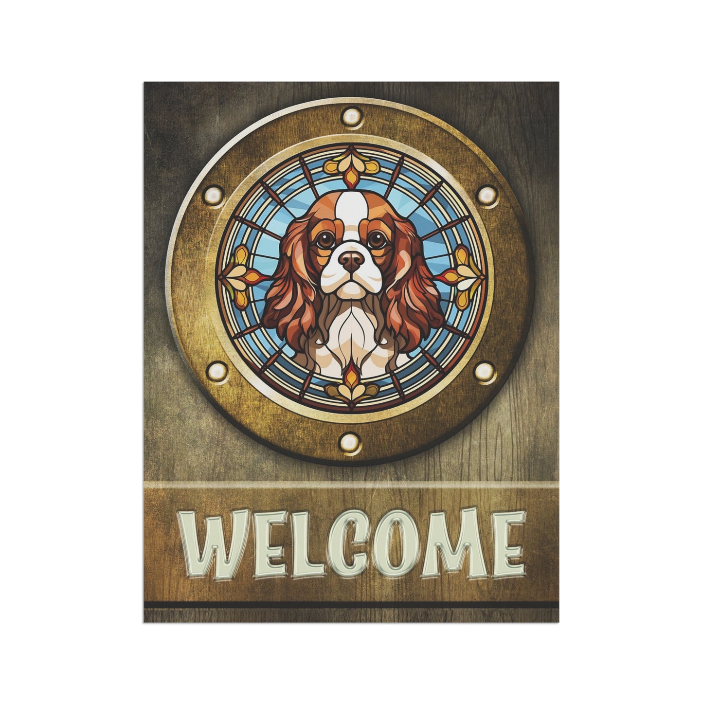 Cavalier King Charles in Port Hole Welcome 2-Sided Garden & House Flag/Banner