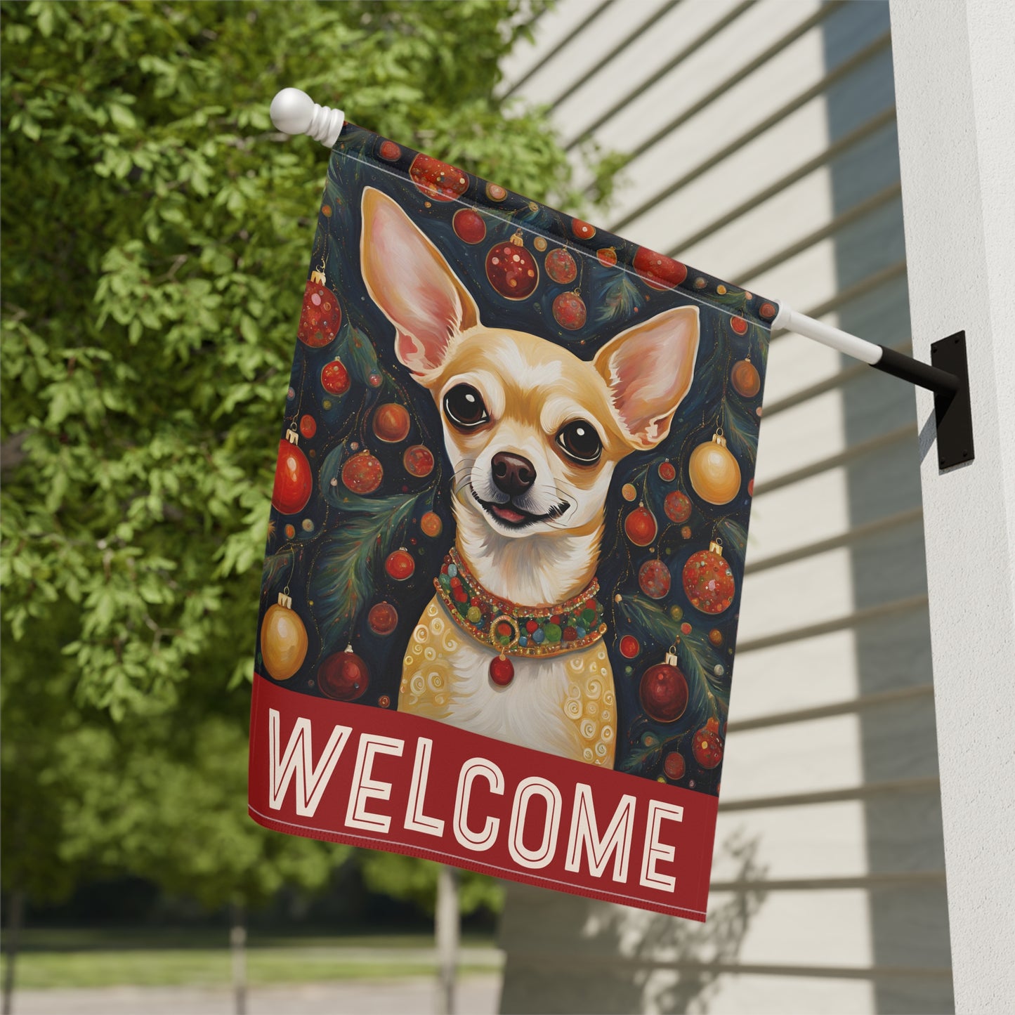 Chihuahua Christmas Welcome 2-Sided Garden & House Flag/Banner