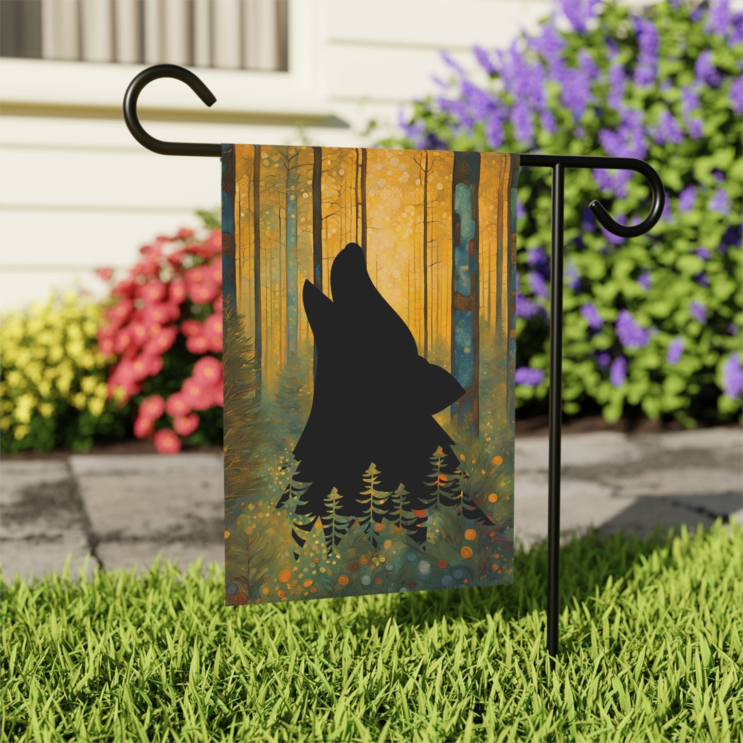 Wolf Head Silhouette 2-Sided Garden & House Flag/Banner