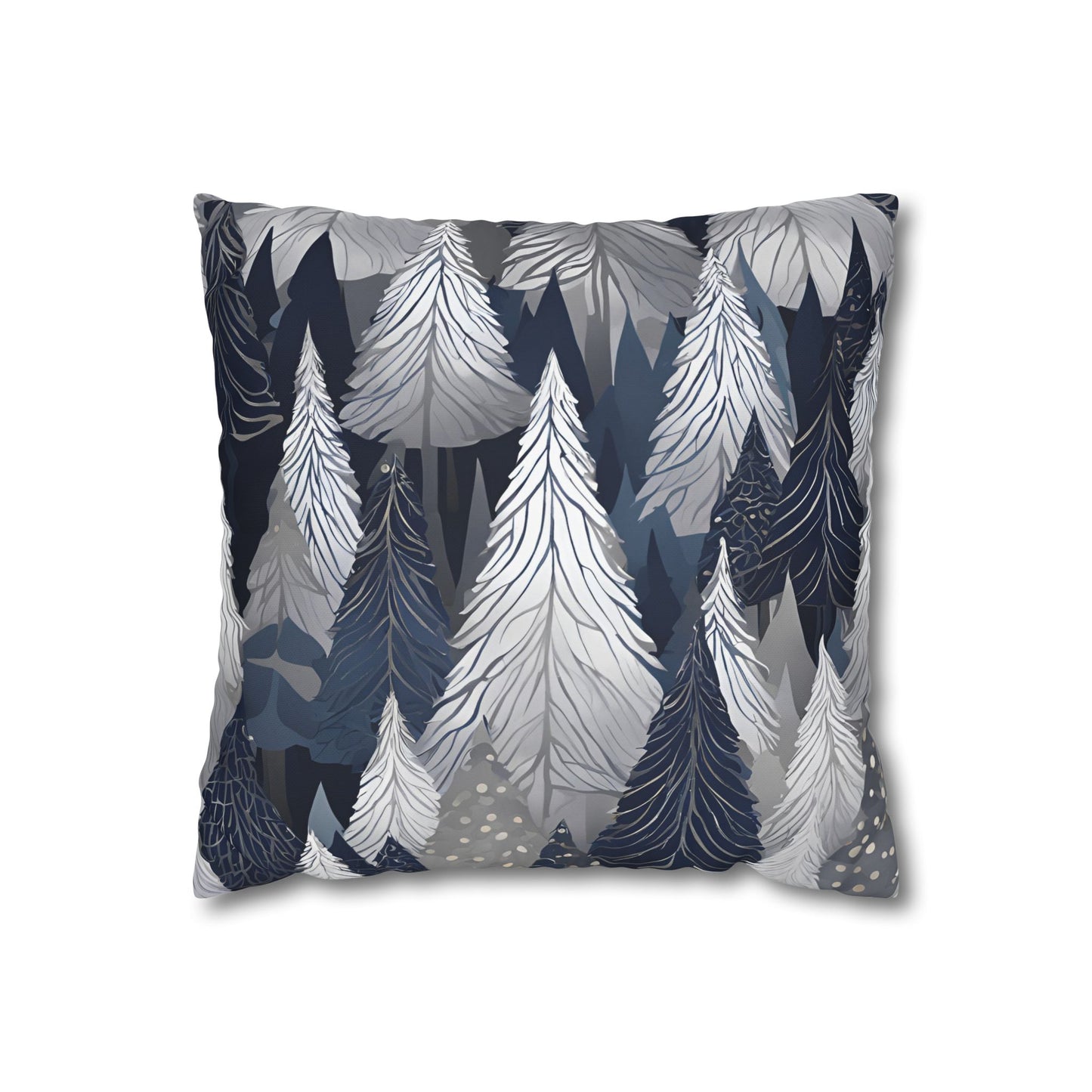 Navy Modern Trees Square Poly Canvas Pillowcase