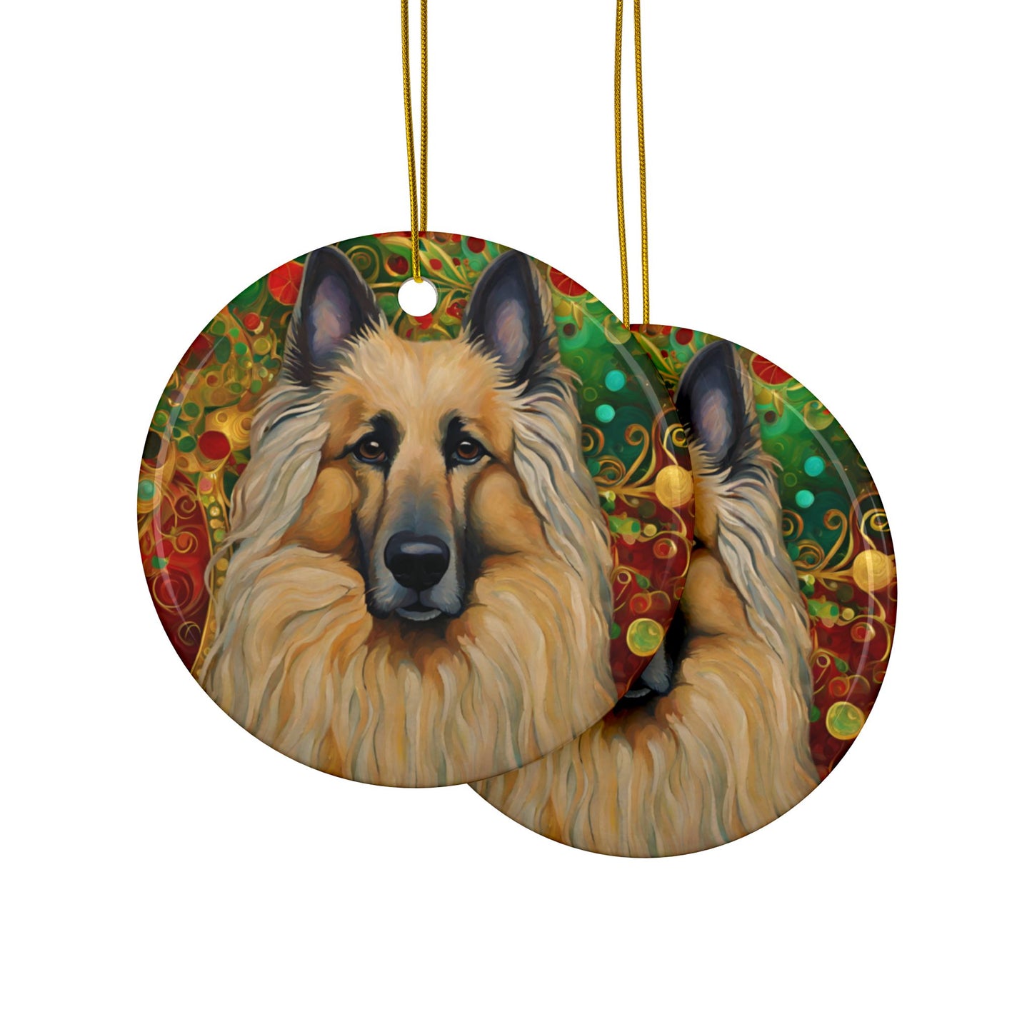 Belgian Tervuren Christmas 3" Ceramic Ornaments, 2-Side Print, (1pc, 10pcs)