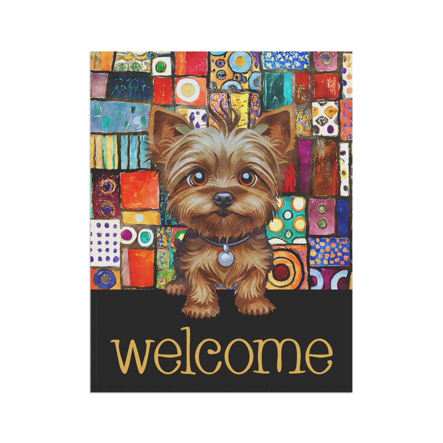 Yorkshire Terrier Patchwork Welcome Yorkie 2-Sided Garden & House Flag/Banner