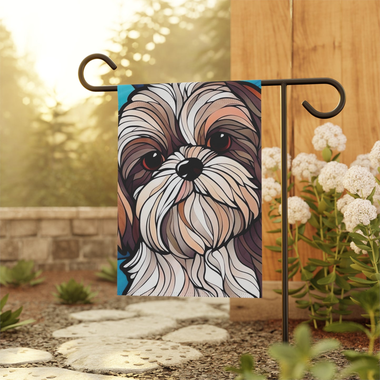 Shih Tzu Face Stained Glass Look 2-Sided Garden & House Flag/Banner