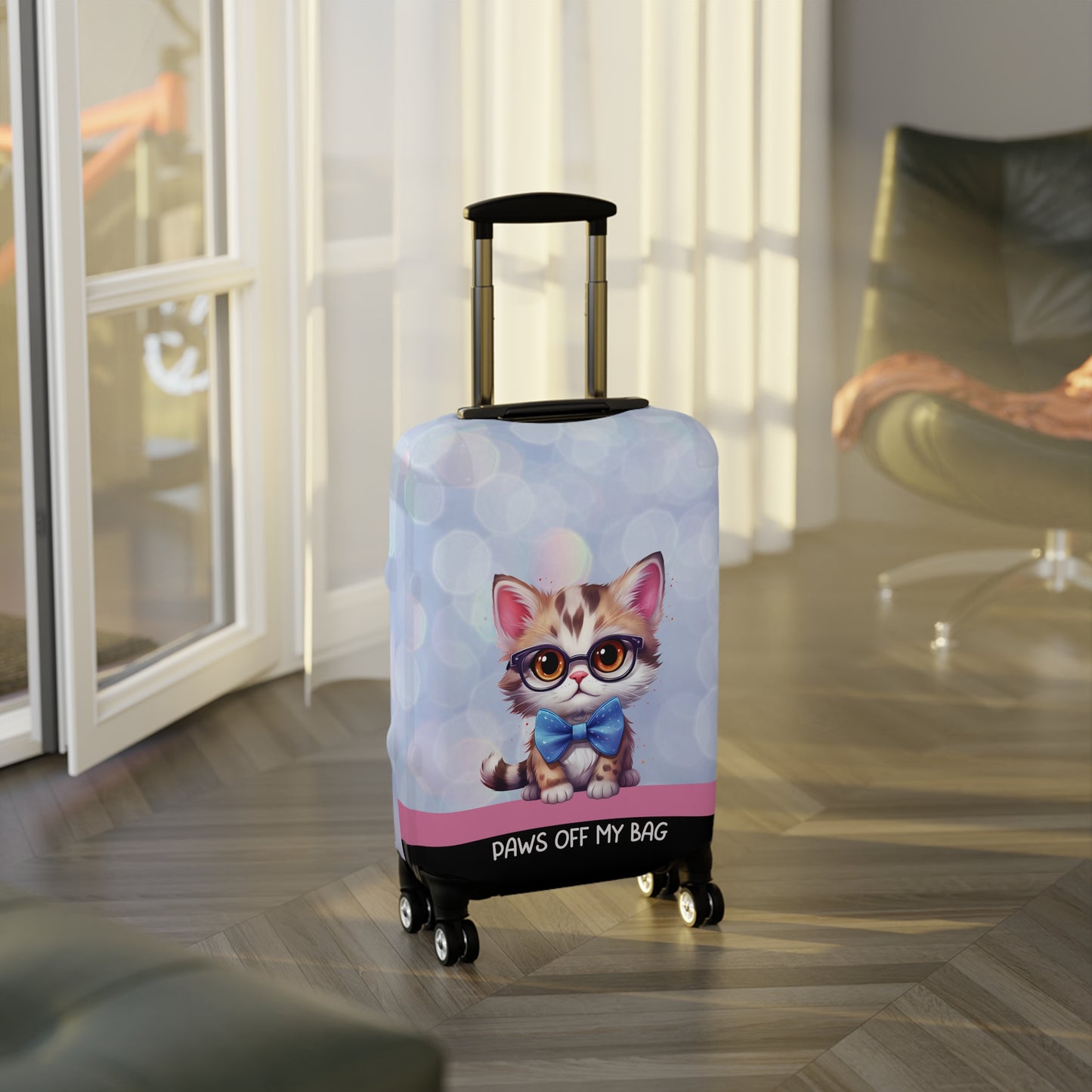 Kitten in Glasses & Blue Bow Tie Paws Off My Bag Luggage Cover