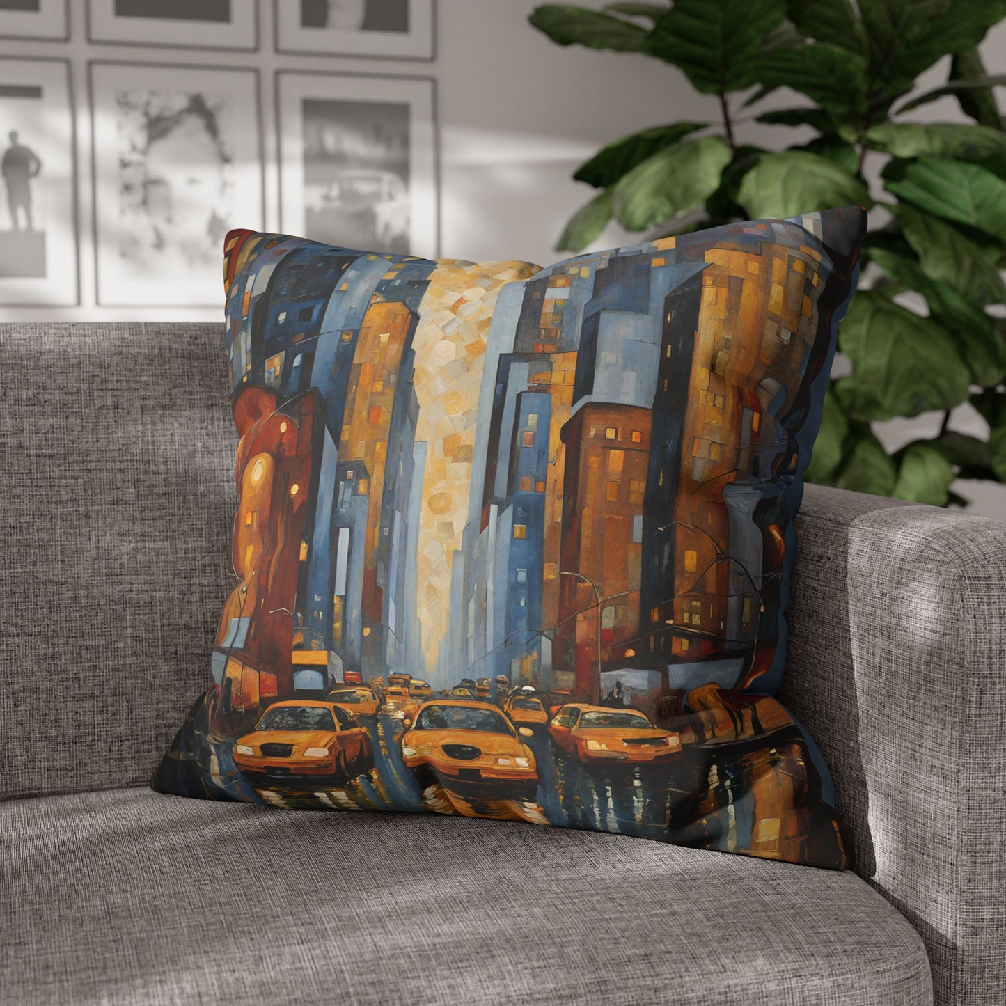 New York Square Poly Canvas Pillowcase