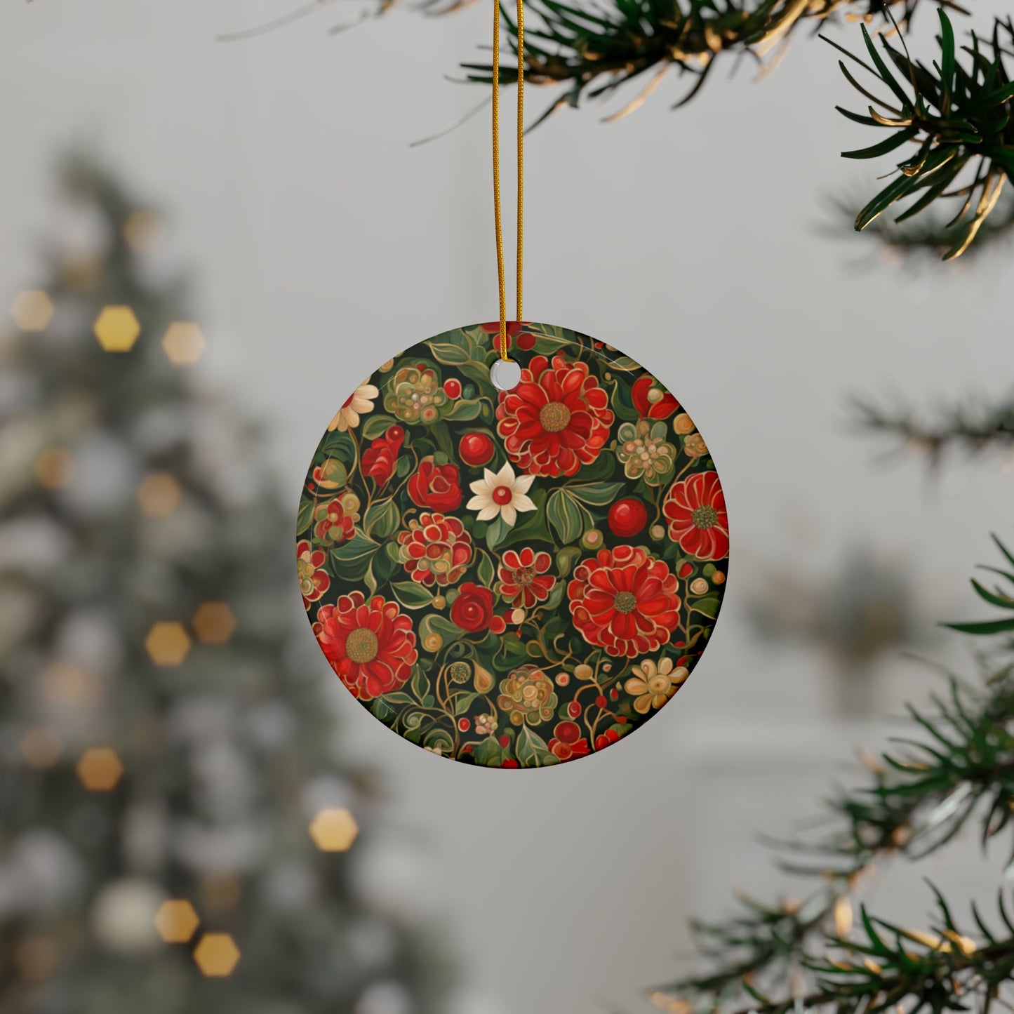 December Flowers 3" Ceramic Ornaments, 2-Side Print, (1pc, 10pcs)