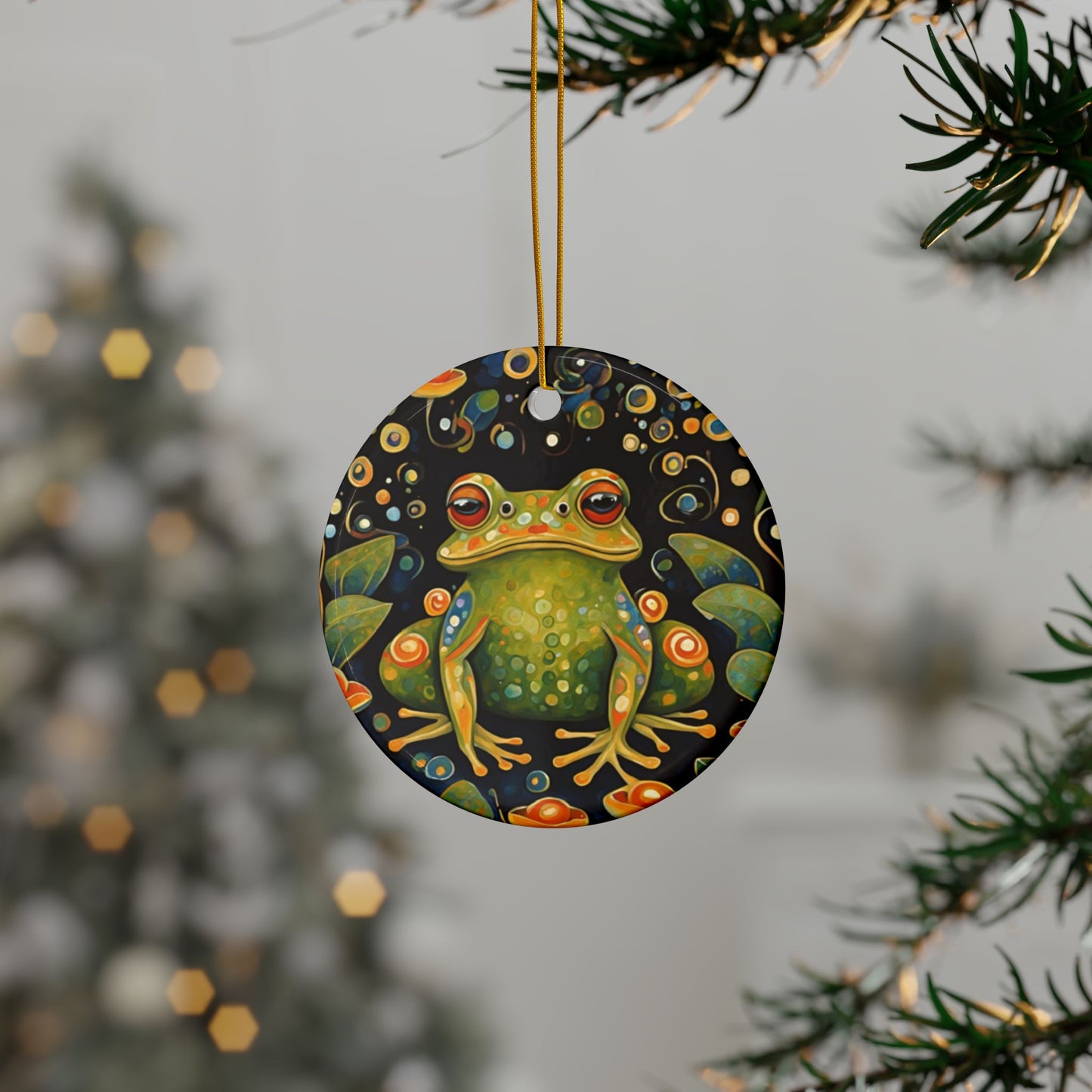 Frog 3" Ceramic Ornaments, 2-Side Print, (1pc, 10pcs)