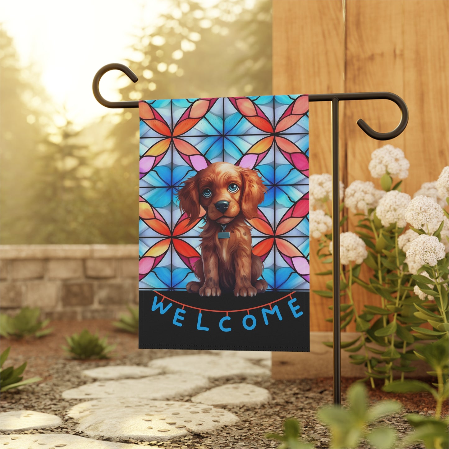 Blue-Eyed Puppy Welcome 2-Sided Garden & House Flag/Banner