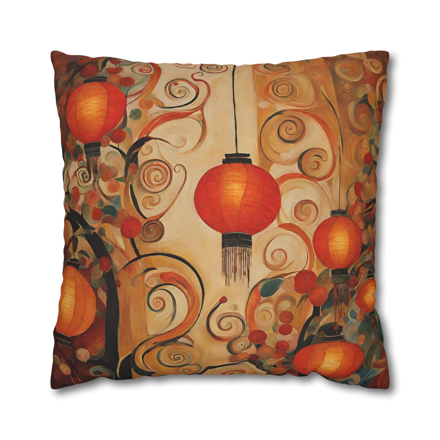 Lanterns & Swirls Square Poly Canvas Pillowcase