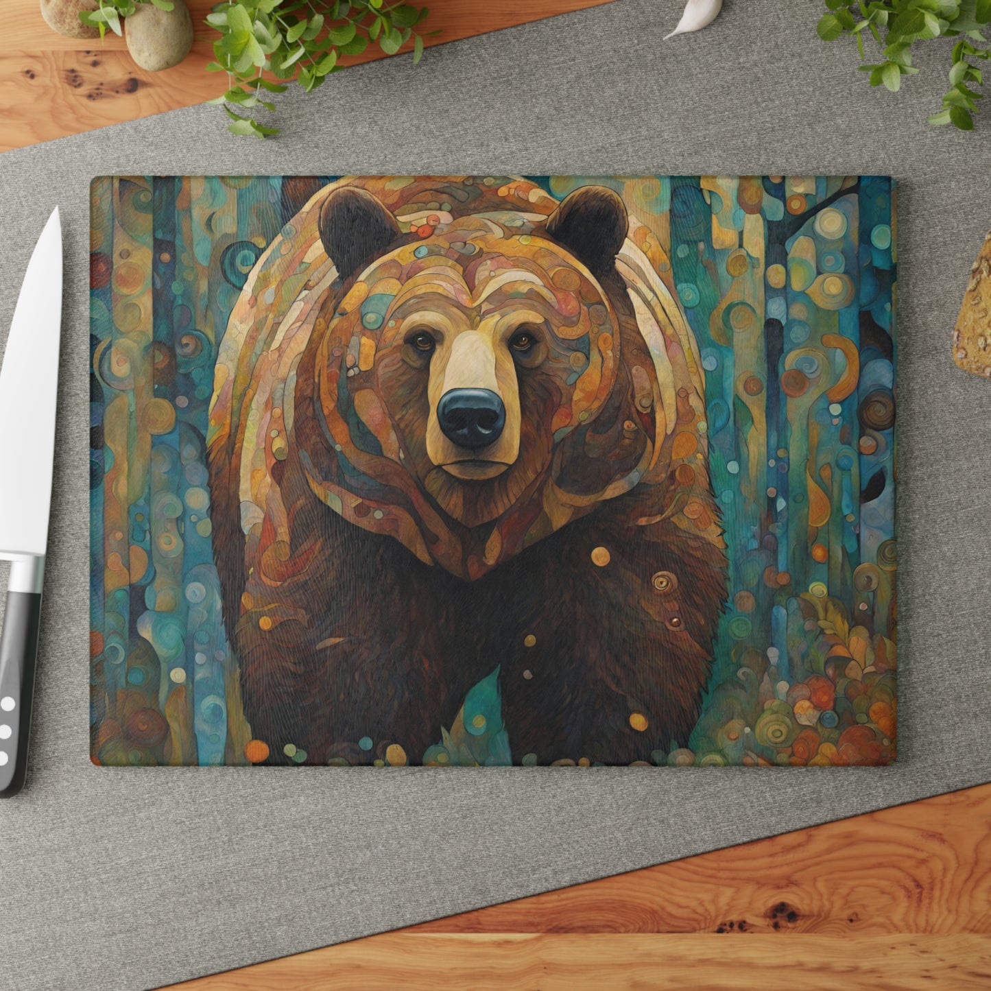 Mountain Forest Grizzly Tempered Glass Cutting Board