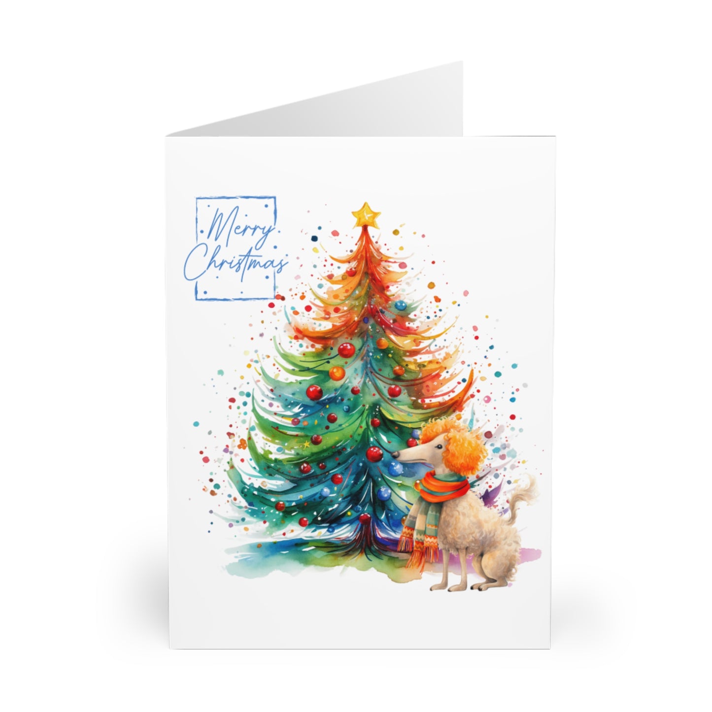 Poodle Merry Christmas Tree Cards (5 Pack Blank Inside)