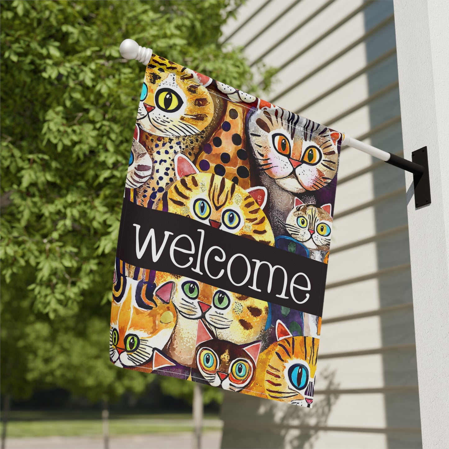 Funky Cats A Plenty Welcome 2-Sided Garden & House Flag/Banner