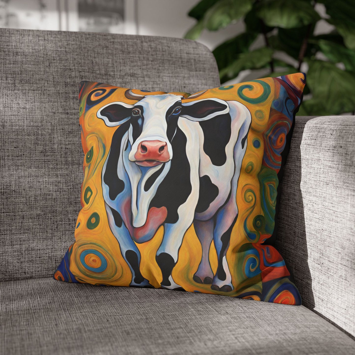 Moove It Cow Square Poly Canvas Pillowcase