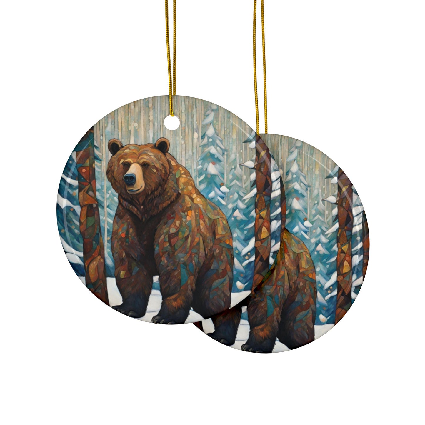 Grizzly Bear 3" Ceramic Ornaments, 2-Side Print, (1pc, 10pcs)