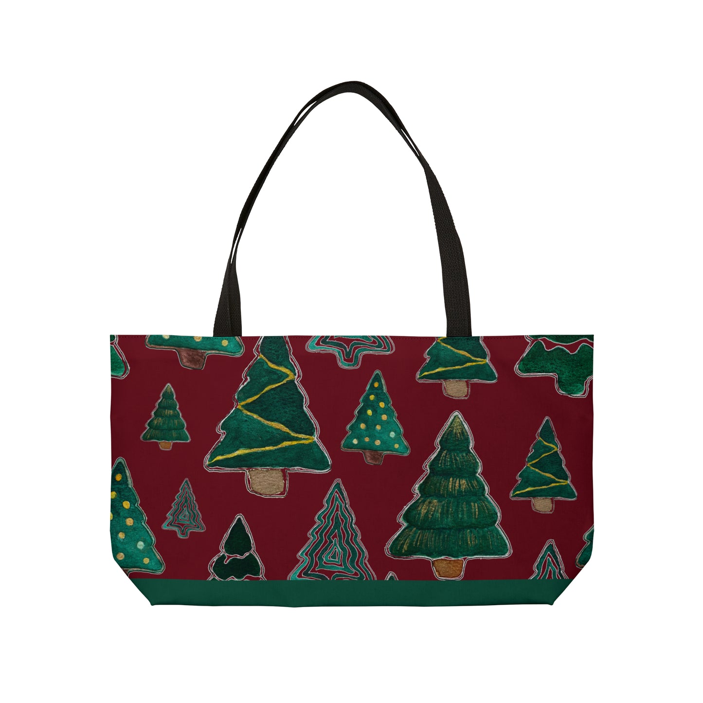 Christmas Tree Cutouts on Maroon Weekender Tote Bag