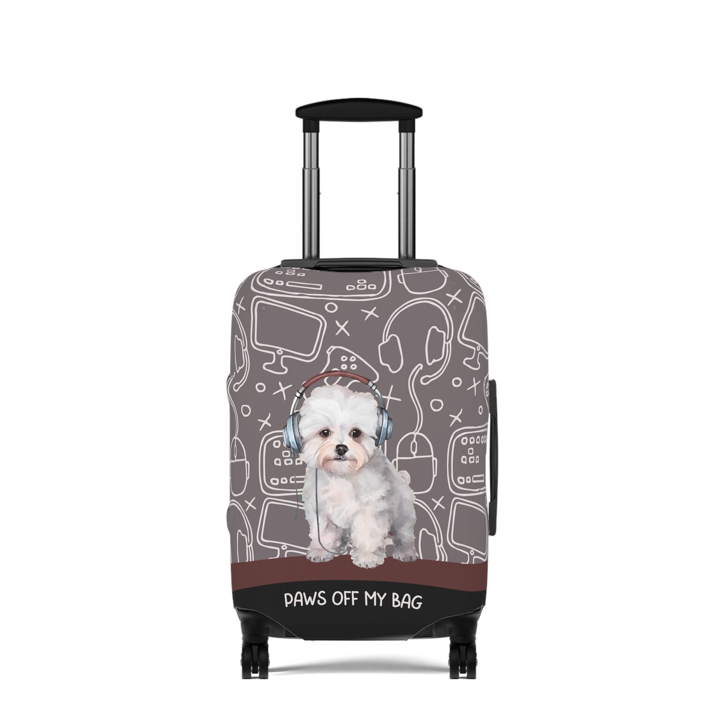 Bichon Frise in Headphones Paws Off My Bag Luggage Cover