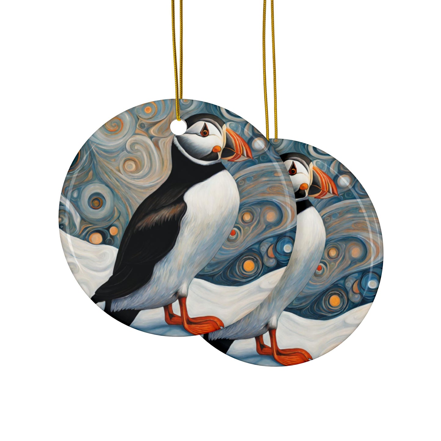 Puffin Wildlife 3" Ceramic Ornaments, 2-Side Print, (1pc, 10pcs)