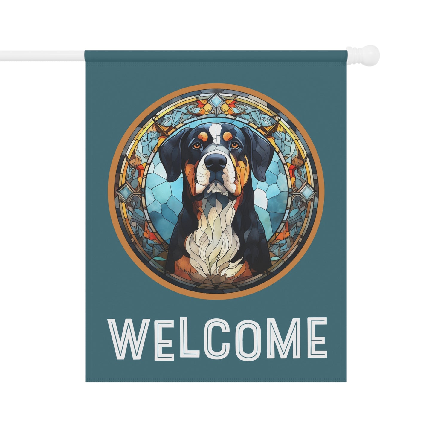 Greater Swiss Mountain Dog Welcome 2-Sided Garden & House Flag/Banner