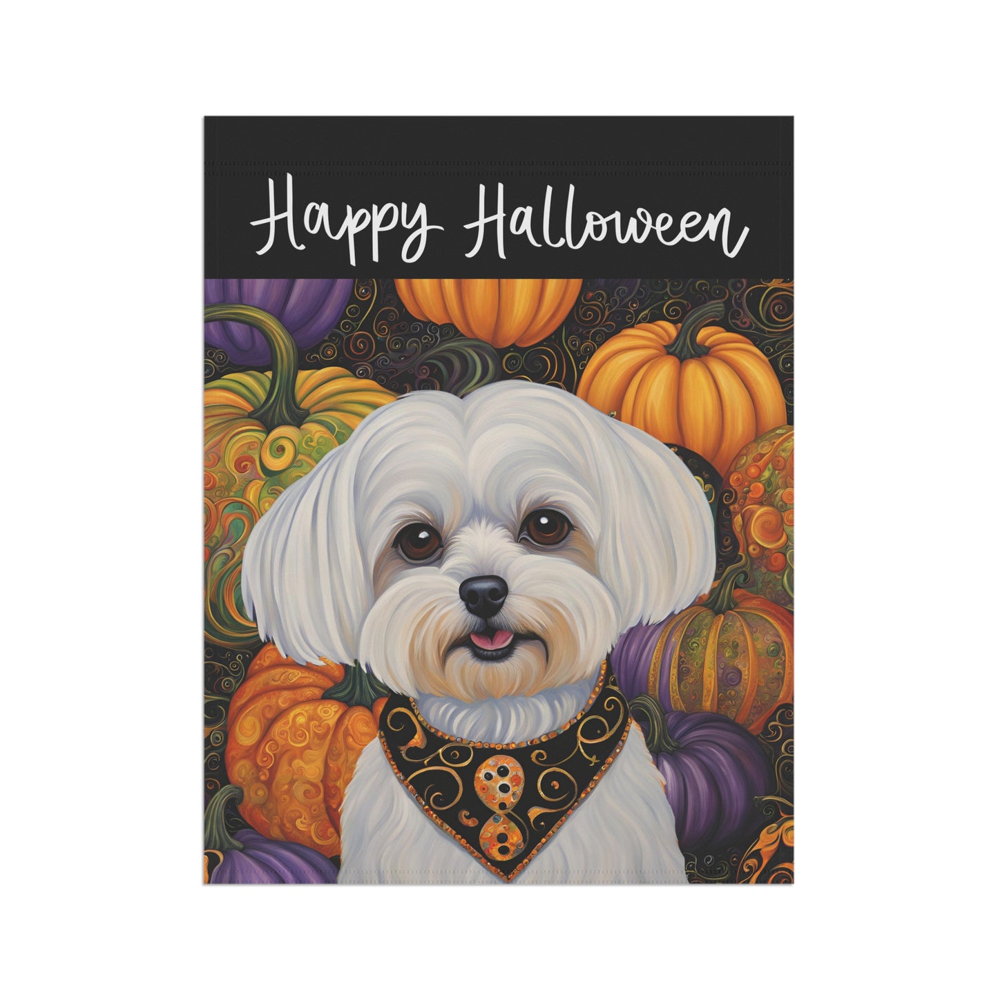 Maltese Happy Halloween 2-Sided Garden & House Flag/Banner