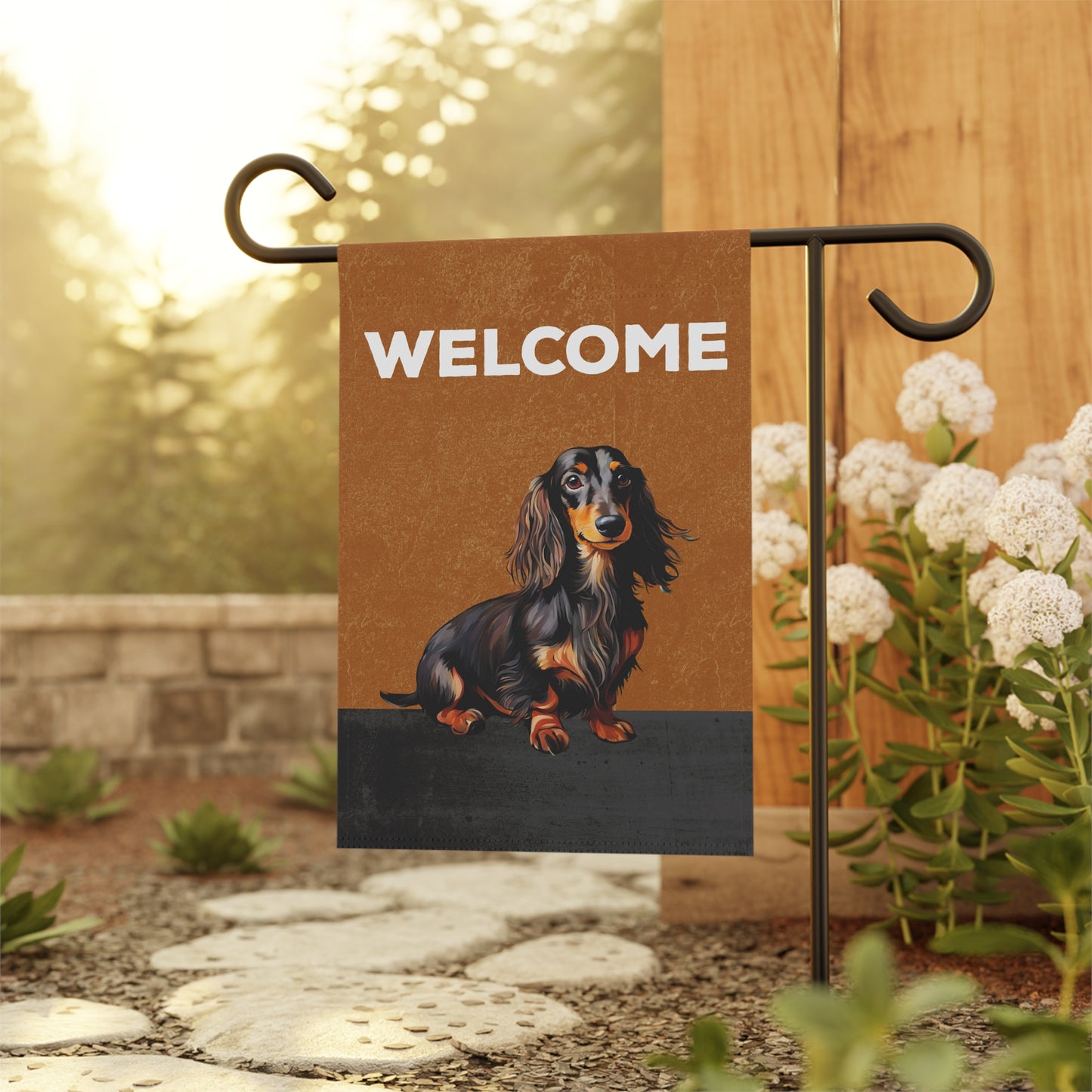 Dachshund (Long Hair) Welcome 2-Sided Garden & House Flag/Banner