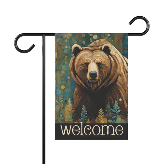 Mountain Forest Grizzly Welcome 2-Sided Garden & House Flag/Banner