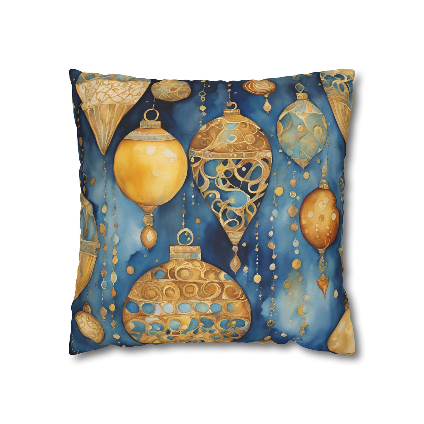 Gold Ornaments Abstract Watercolor Square Poly Canvas Pillowcase