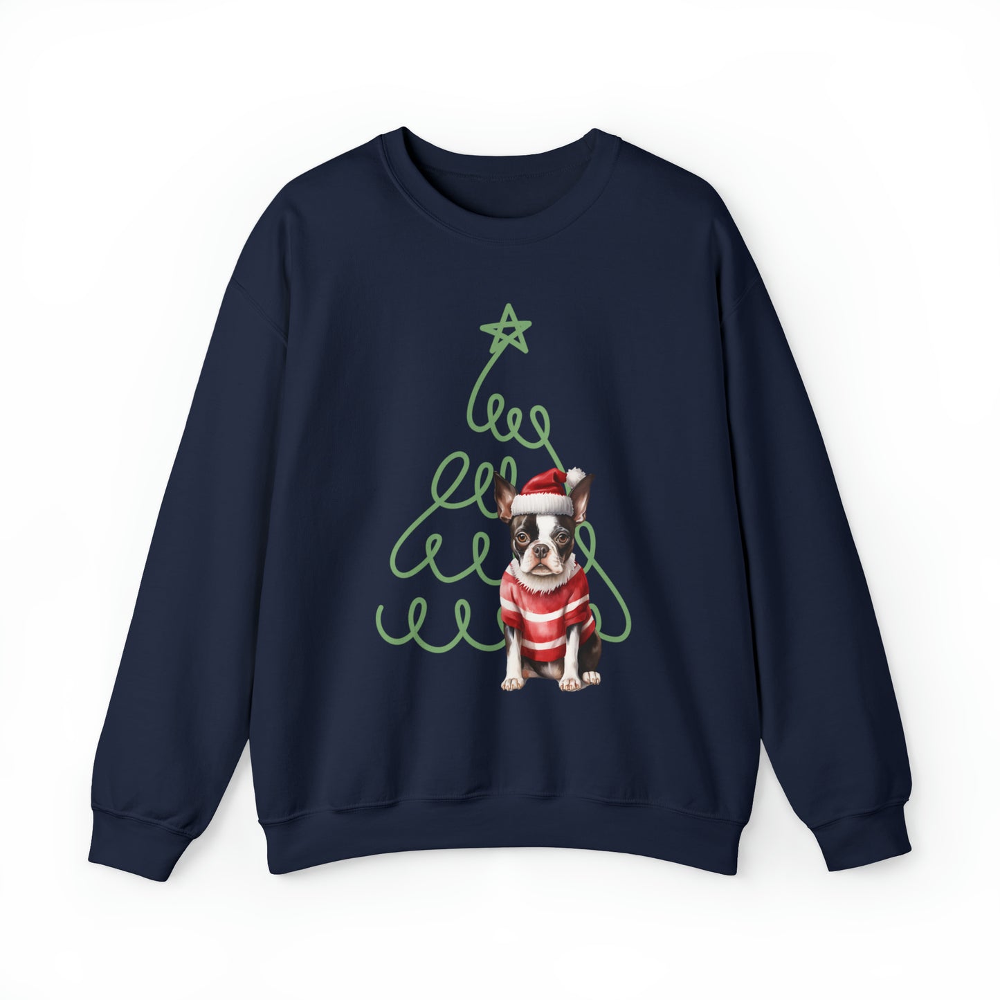 Boston Terrier in Santa Hat & Sweater Unisex Heavy Blend™ Crewneck Sweatshirt